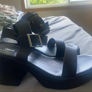 ASOS black mid heel sandals
